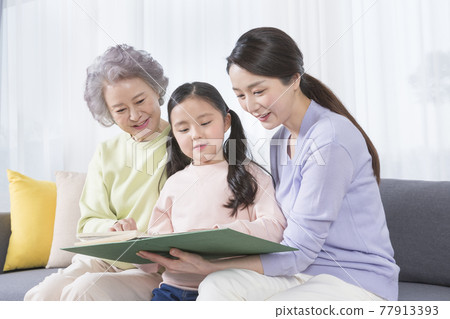 three generations of women, Asian grandmother, mother and grand daughter three generations of women, Asian grandmother, mother and grand daughter 77913393