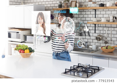 Woman searching by hologram Woman searching by hologram 77913543