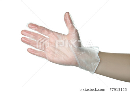 Female hand in disposable glove isolated on white background Female hand in disposable glove isolated on white background 77915123