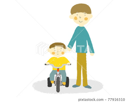 Children and dads riding a tricycle 77916310