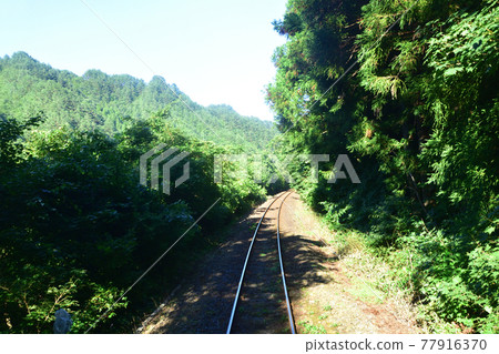Scenery from the train window between Miyako Station and Fudai Station on the Sanriku Railway in the summer of 2020 77916370