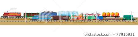 Set Of Train Cargo Wagons, Cisterns Tanks And Cars Set Of Train Cargo Wagons, Cisterns Tanks And Cars 77916931