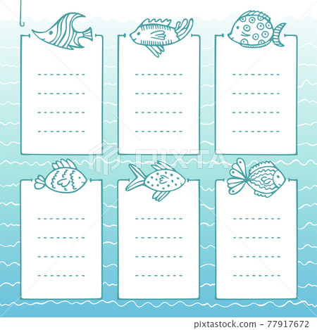 Doodle frames with different fish 77917672