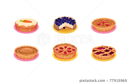 Sweet Homemade Pies with Filling and Crusts Made of Shortcrust Pastry Vector Set 77918968