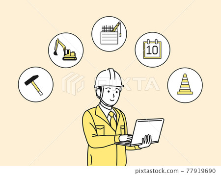 Site director using a laptop architect male plan schedule illustration material Site director using a laptop architect male plan schedule illustration material 77919690
