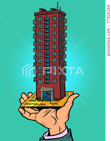 A bank credit card with a large house. Real estate and construction, financial services 77920164