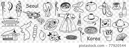 Asian korean symbols doodle set Asian korean symbols doodle set 77920544