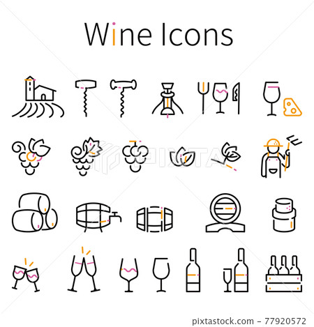 Line art 3-color icon Wine icon Black 77920572