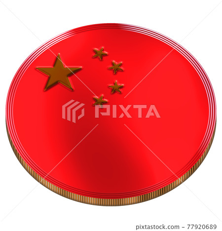由3DCG創作的金屬風格的中華人民共和國國旗設計的銅牌 77920689