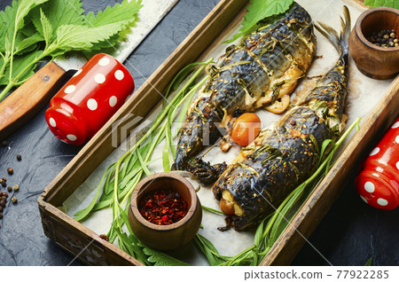 Baked mackerel with herbs Baked mackerel with herbs 77922285