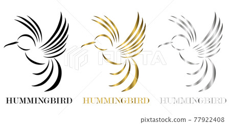 three color black gold silver line art Vector illustration on a white background of flying hummingbirds Suitable for making logo three color black gold silver line art Vector illustration on a white background of flying hummingbirds Suitable for making logo 77922408