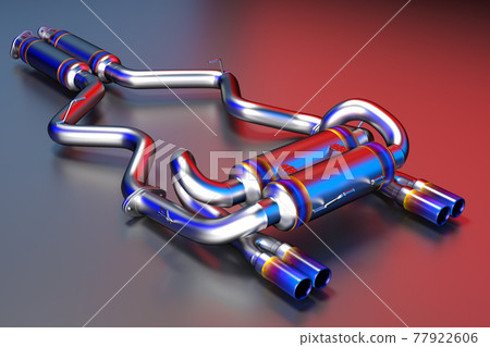 Tuning exhaust system for a sports car. Car muffler, exhaust silencer. Tuning exhaust system for a sports car. Car muffler, exhaust silencer. 77922606