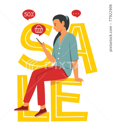 Woman is On Big Word is Sale and Enjoy Lifestyle with Discount Sale. 77922906