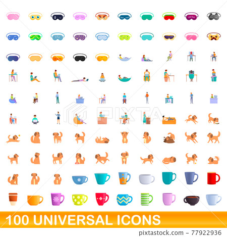 100 universal icons set, cartoon style 77922936