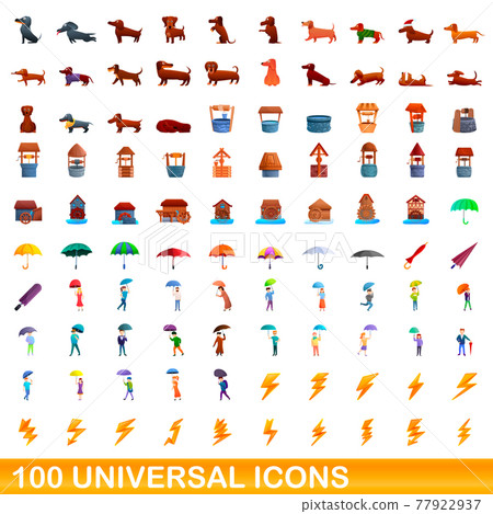100 universal icons set, cartoon style 100 universal icons set, cartoon style 77922937