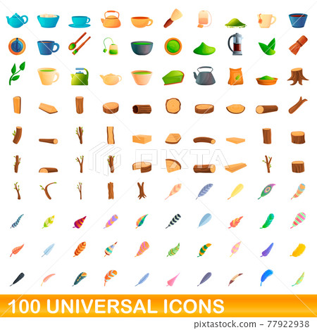 100 universal icons set, cartoon style 100 universal icons set, cartoon style 77922938