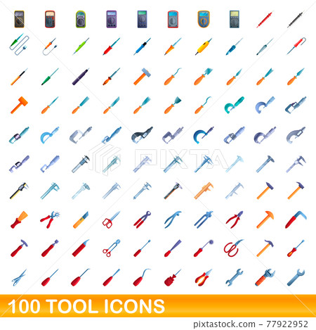 100 tool icons set, cartoon style 100 tool icons set, cartoon style 77922952