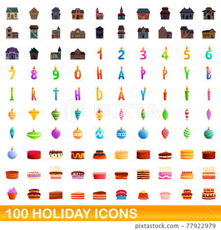 100 holiday icons set, cartoon style 100 holiday icons set, cartoon style 77922979