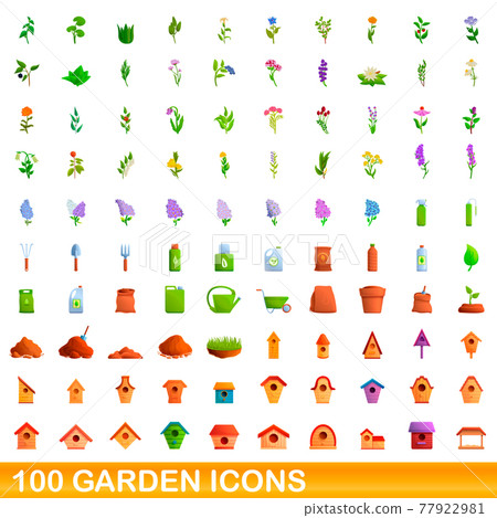 100 garden icons set, cartoon style 100 garden icons set, cartoon style 77922981