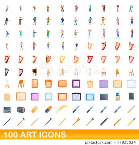 100 art icons set, cartoon style 100 art icons set, cartoon style 77923024