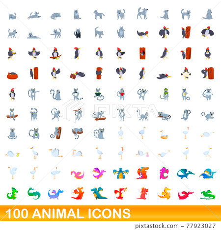 100 animal icons set, cartoon style 100 animal icons set, cartoon style 77923027