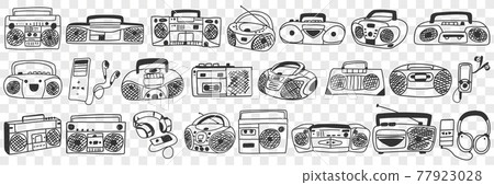 Old tape recorder doodle set Old tape recorder doodle set 77923028