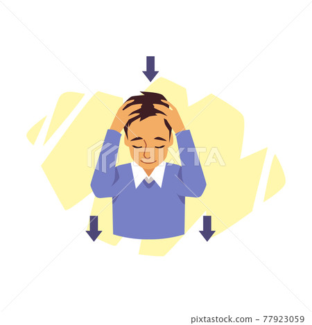 Exercise of tilt head with lower down by hands for stretch, relax and health neck 77923059