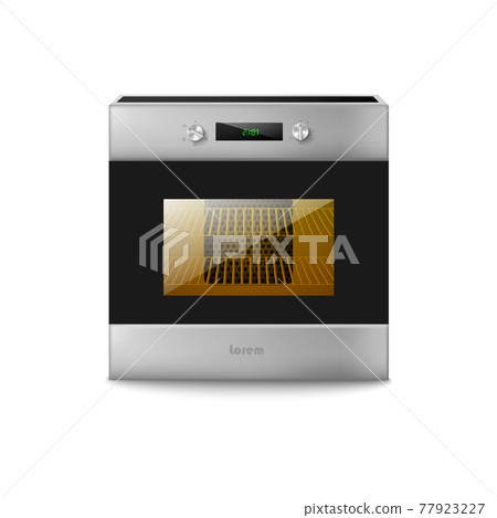 Electric oven with closed door, home kitchen equipment for cook food 77923227