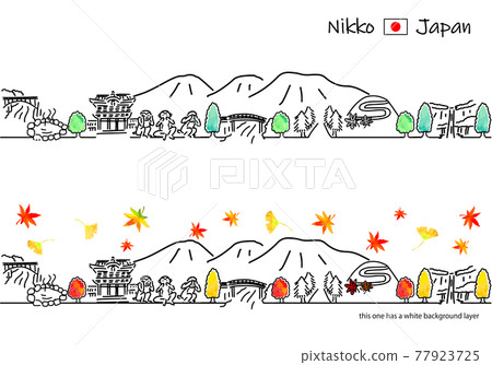 Simple line drawing set of autumn Nikko cityscape Simple line drawing set of autumn Nikko cityscape 77923725