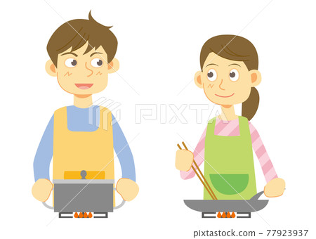 Men and women cooking in the kitchen Men and women cooking in the kitchen 77923937