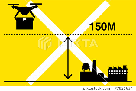 Drone legislation, a simple icon showing the maximum flight limit of 150 meters 77925634