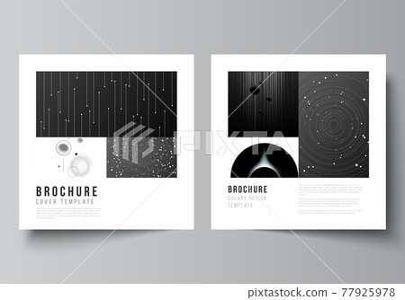 Vector layout of two square format covers design templates for brochure, flyer, magazine, cover design, book design, brochure cover. Tech science future background, space astronomy concept. 77925978