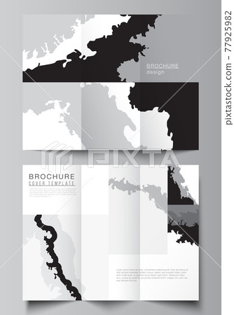 Vector layouts of covers design template for trifold brochure, flyer layout, magazine, book design, brochure cover, advertising mockup. Landscape background decoration, halftone pattern grunge texture 77925982