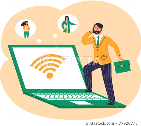 Man working with his colleagues on internet. Video conference and online meeting workspace concept 77926773