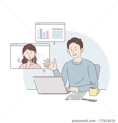 Online meetings, men and women, explanations 77928810