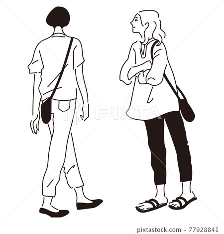 Fashionable young woman vector line drawing Fashionable young woman vector line drawing 77928841