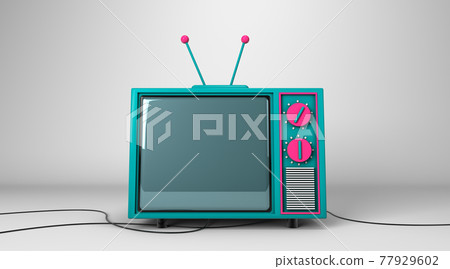 3D rendering, Realistic mock up of colorful retro cartoon television with empty space, close up on front side view, white room background. 3D rendering, Realistic mock up of colorful retro cartoon television with empty space, close up on front side view, white room background. 77929602