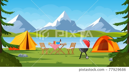 Cartoon tourist camp 77929686
