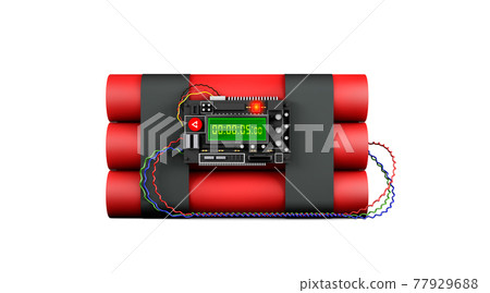 3D rendering, Realistic close up the dynamite bomb with digital countdown in 5 second, front side view shot, isolated on white background. 3D rendering, Realistic close up the dynamite bomb with digital countdown in 5 second, front side view shot, isolated on white background. 77929688