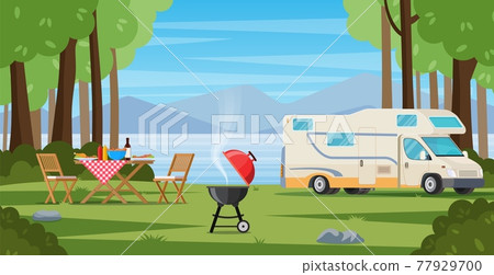 Camper with barbecue folding table deckchair Camper with barbecue folding table deckchair 77929700