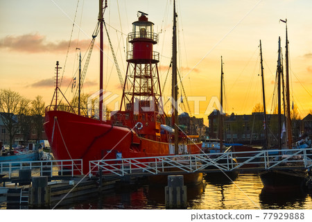 Den Helder, the Netherlands. The boats and warehouses of the former shipyard Willems in Den Helder, the Netherlands 77929888