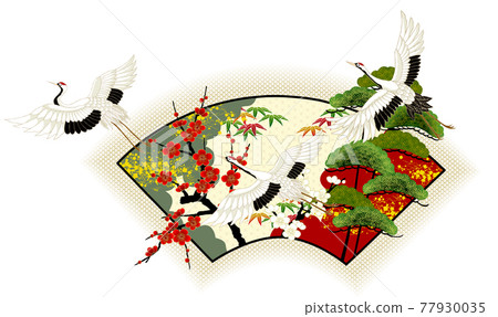 鶴扇松竹梅白素色 77930035