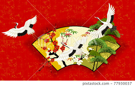 鶴扇松竹梅紅朱紅 77930037