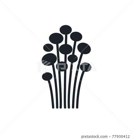 Enoki mushroom silhouette. Black isolated silhouettes. Fill solid icon. Modern glyph design. Vector illustration. Mushrooms. Food ingredients. 77930412