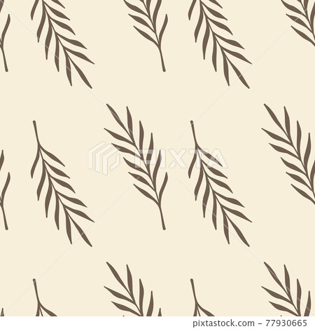 Botanic seamless pattern with abstract simple leaves branches ornament. Pastel grey background. Botanic seamless pattern with abstract simple leaves branches ornament. Pastel grey background. 77930665