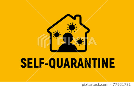 Self quarantine icon, person in house with viruses in air. 77931781