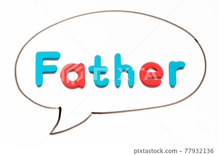 Alphabet letter with word father in black line hand drawing as bubble speech on white board background Alphabet letter with word father in black line hand drawing as bubble speech on white board background 77932136