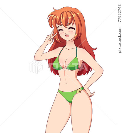 Happy anime manga girl with red hair Happy anime manga girl with red hair 77932748