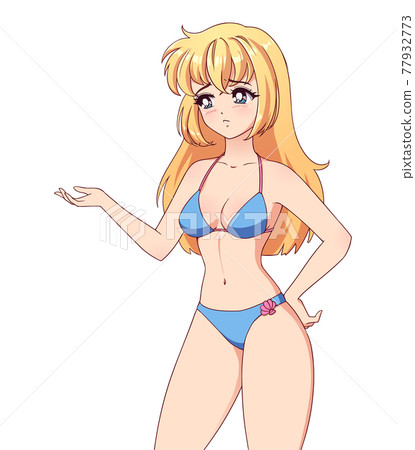 Sad anime manga girl with blonde hair 77932773