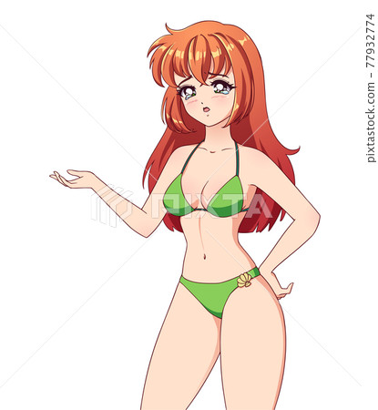 Sad anime manga girl with red hair 77932774